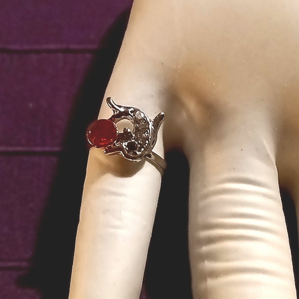 Child's, Adjustable, Silver plated w/colored rhinestones ring.